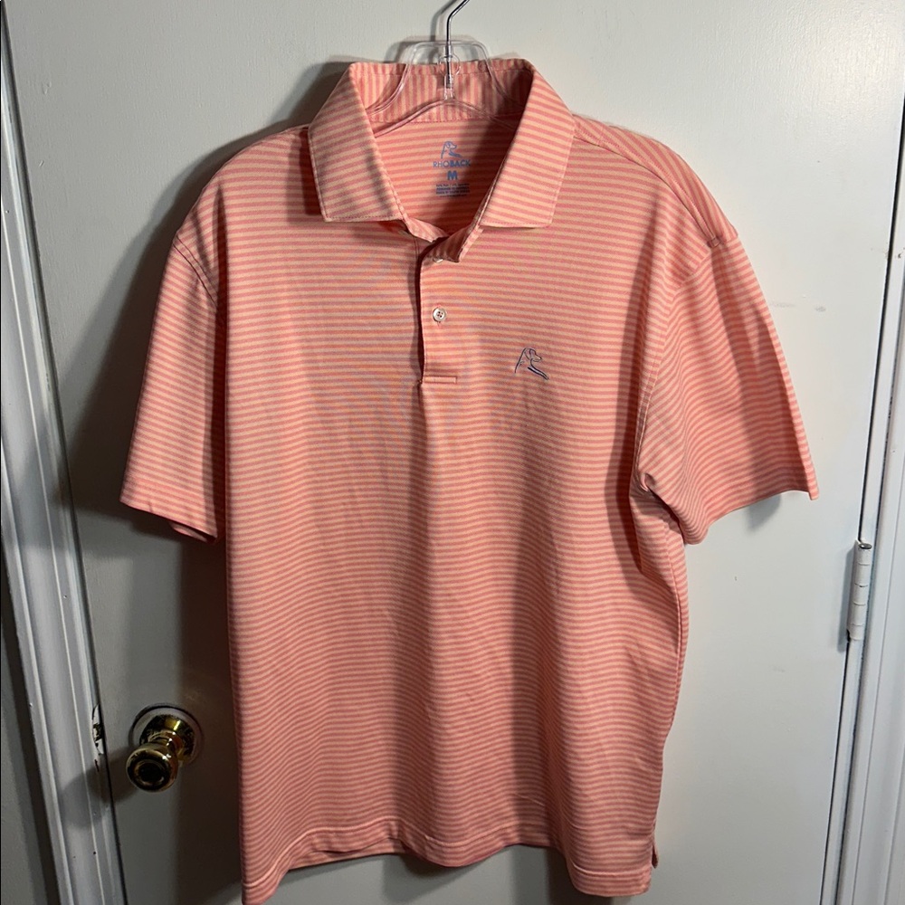 Rhoback Coral and Cream Striped Polo Men’s - Size Medium